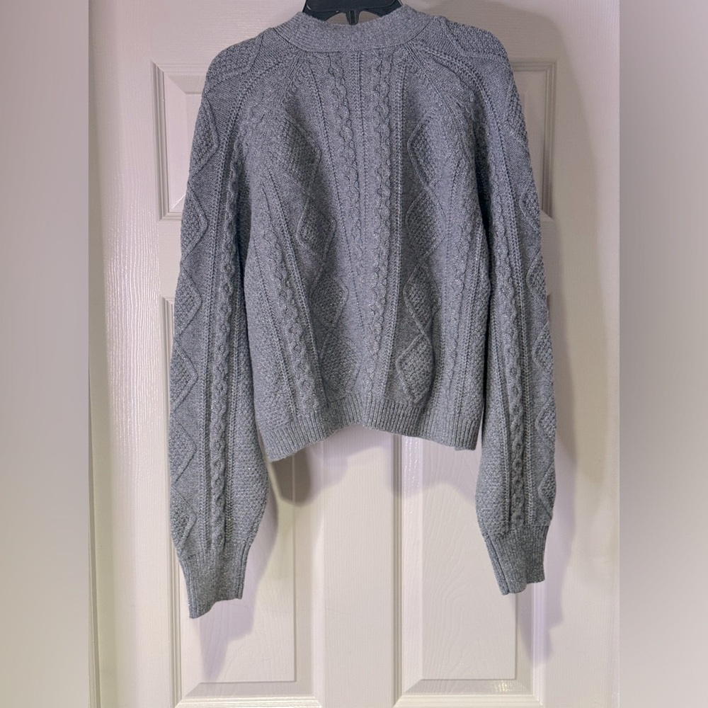 NWT Madewell Women’s Cable Knit Cropped Cardigan in Heather Graphite - Picture 8 of 12